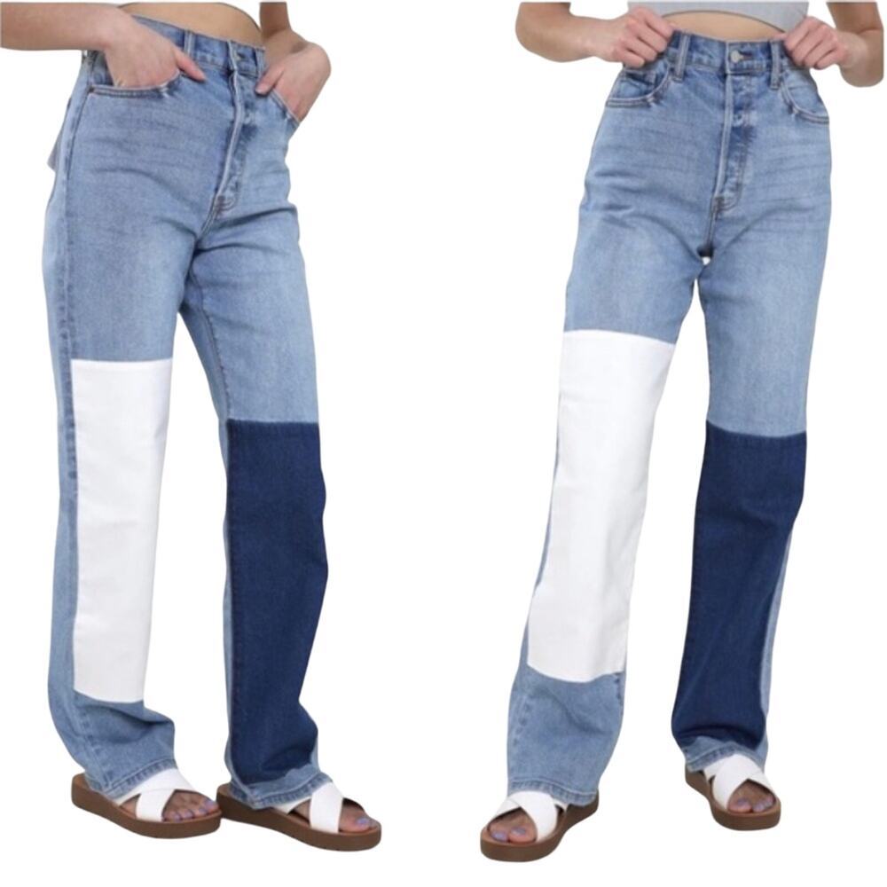 Cello Medium Wash Patchwork Dad Jeans Size 9 - image 1